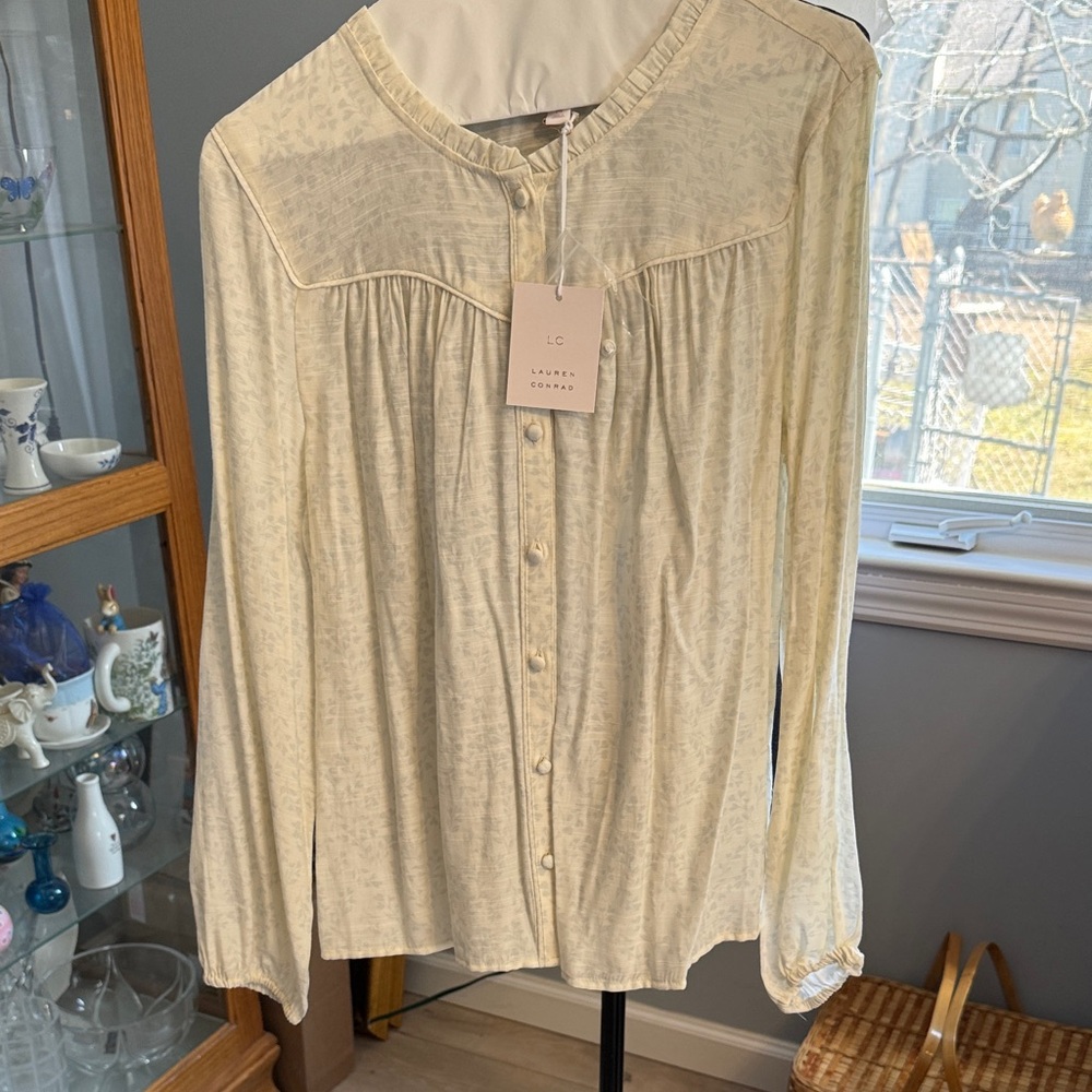 LC Lauren Conrad Cream Button-Down Peasant Blouse
